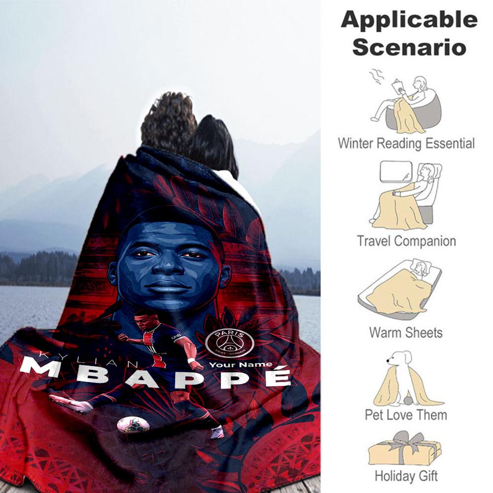Mbappe Customize Your Name Blanket Multipurpose Customizable Blanket Soft Cozy For Bedding Bed Livingroom Office Chair Ideal For All Seasons