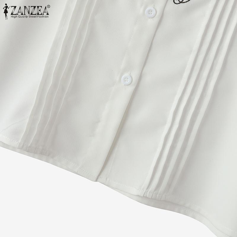 ZANZEA Женская повседневная блузка с длинным рукавом и вышивкой в цветочек