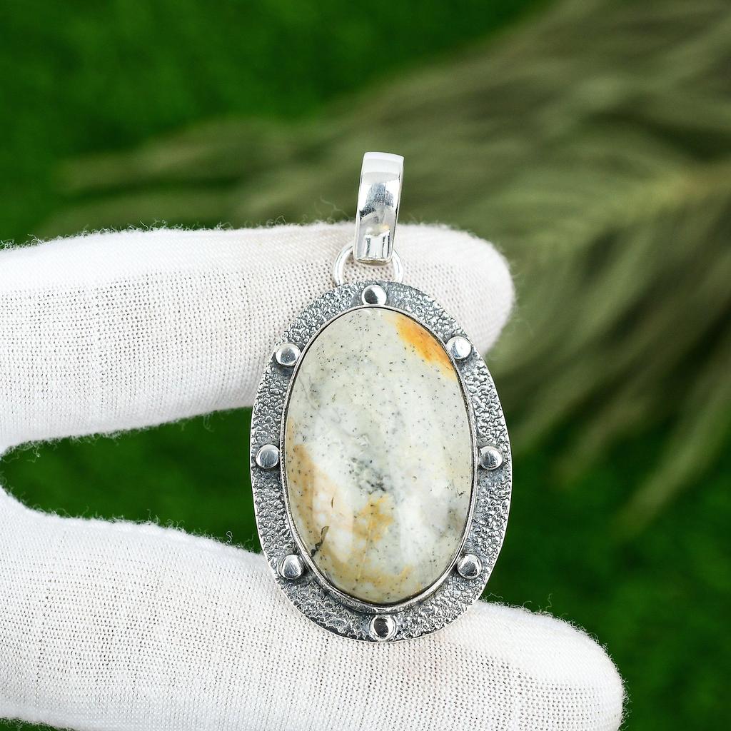 Friendship Day Deal Oval Polychrome Jasper Gemstone Boho Pendant Sterling Silver