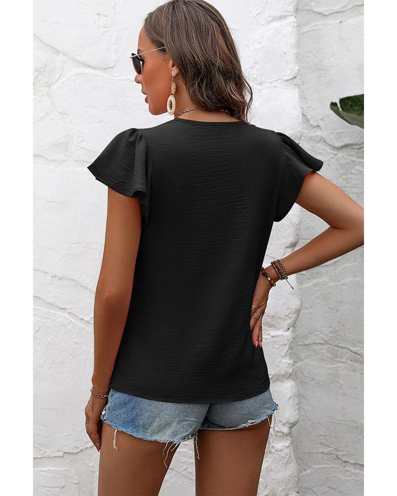 Azura Exchange Черная однотонная текстурированная плиссированная блузка с рукавами-крылышками