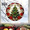 Decorative Glass Stickers for Home Round Christmas Window Sticker, Stained Style, Removable Static Santa Claus Cling, Tree PVC Decal