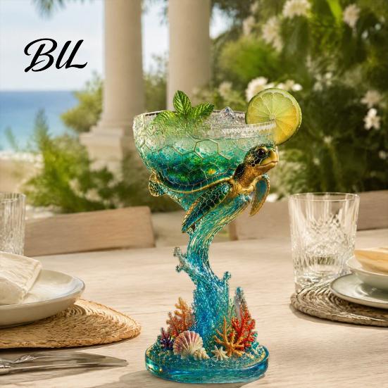 Hand Painted Resin Animal Figurine 3D Tropical Ocean Theme Glass Cup, Art Parrot And Personalized Holiday Presents Turtle Design, Decorative Colorful