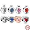 Authentic 925 Sterling Silver Sparkling Pink Heart &Red Crown Charm Beads Fit Sweet Fasion Bracelet Necklace Women Jewelry
