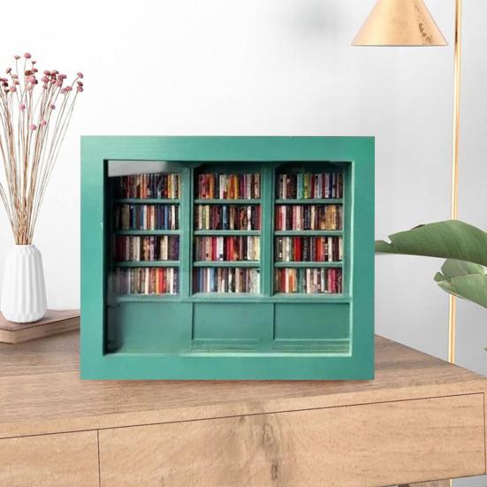 Мини-книжная полка для снятия тревожности, деревянная миниатюрная имитация книжной полки с 200 мини-книгами, настольная книжная полка для снятия стресса, игрушка для домашнего офиса, декор