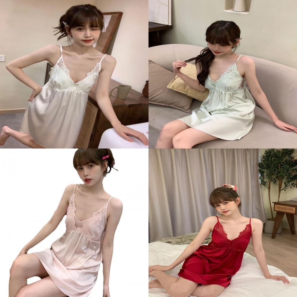 Pure Desire Summer Women Ice Silk Sleeveless Nightdress With Chest Padding For Home Sleepwear