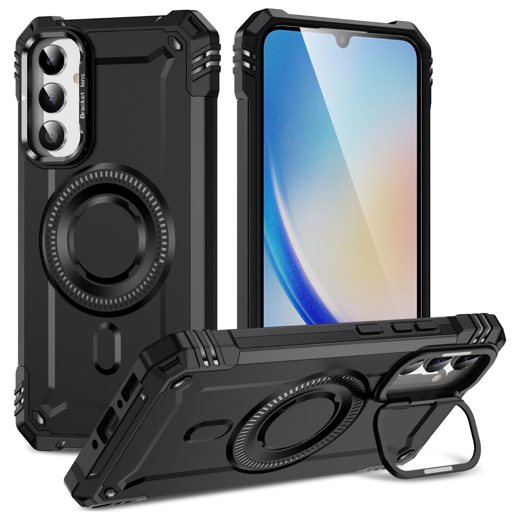 For Samsung Galaxy A36 5G Case Compatible with MagSafe Metal Lens Frame Kickstand PC+TPU Mobile Cover