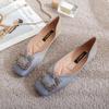 New Autumn Temperament Rhinestone Square Buckle Flat Single Shoes Women's Soft Leather Soft Bottom Pregnant Women Large Size Women's Shoes