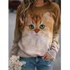 Fashion Ladies T-shirt Cat Pattern 3D Printing Round Neck Long Sleeve Pullover Sweater Women