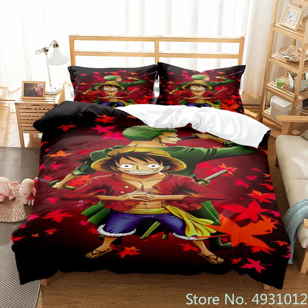 One Piece Luffy Boy 3Pcs Bedding Set Quilt Cartoon Duvet Cover Pillowcase Bedclothes Children Kids Boy Bed Bedroom Set