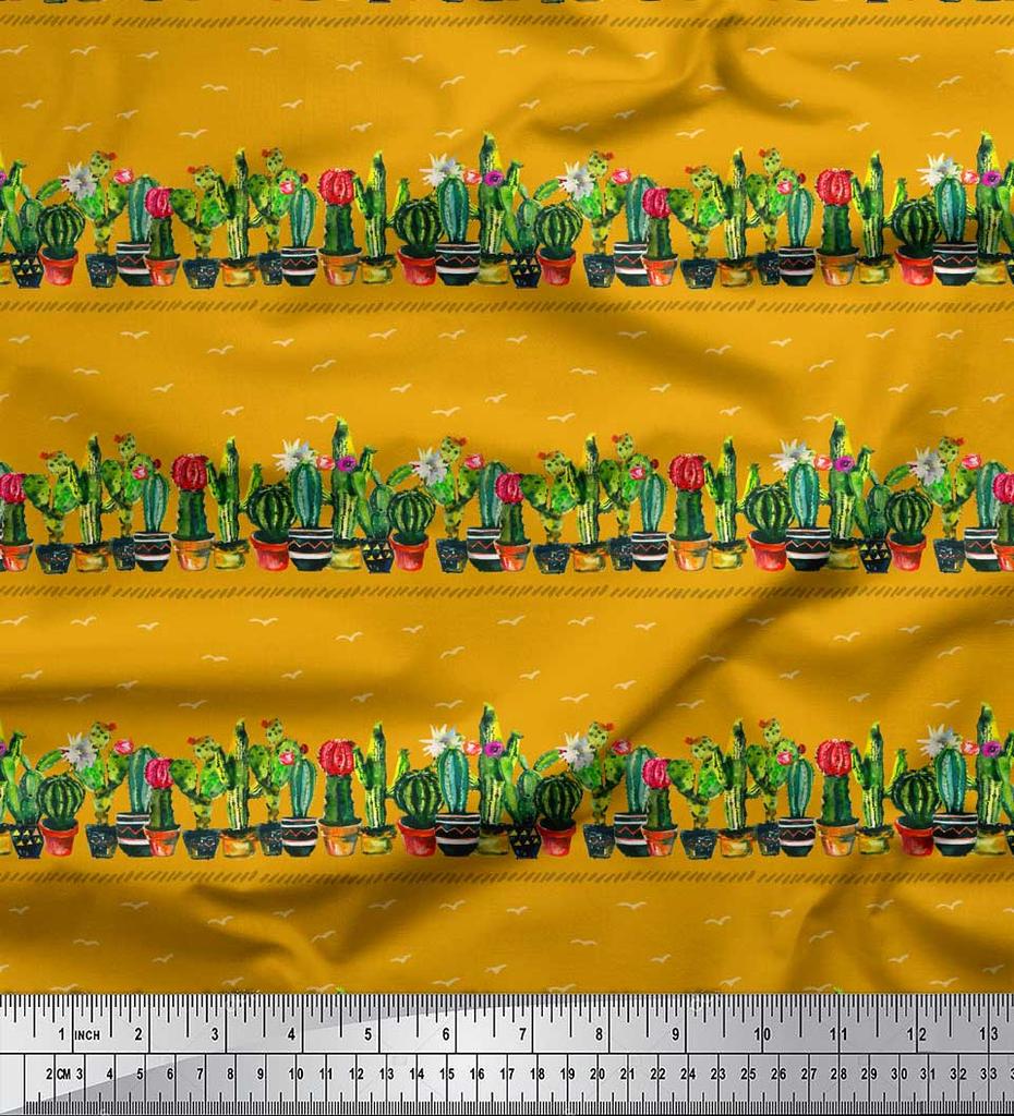 Soimoi Золотой поли креп-ткань кактус с конической тканью с принтом дерева в горшке на метр 42 дюйма