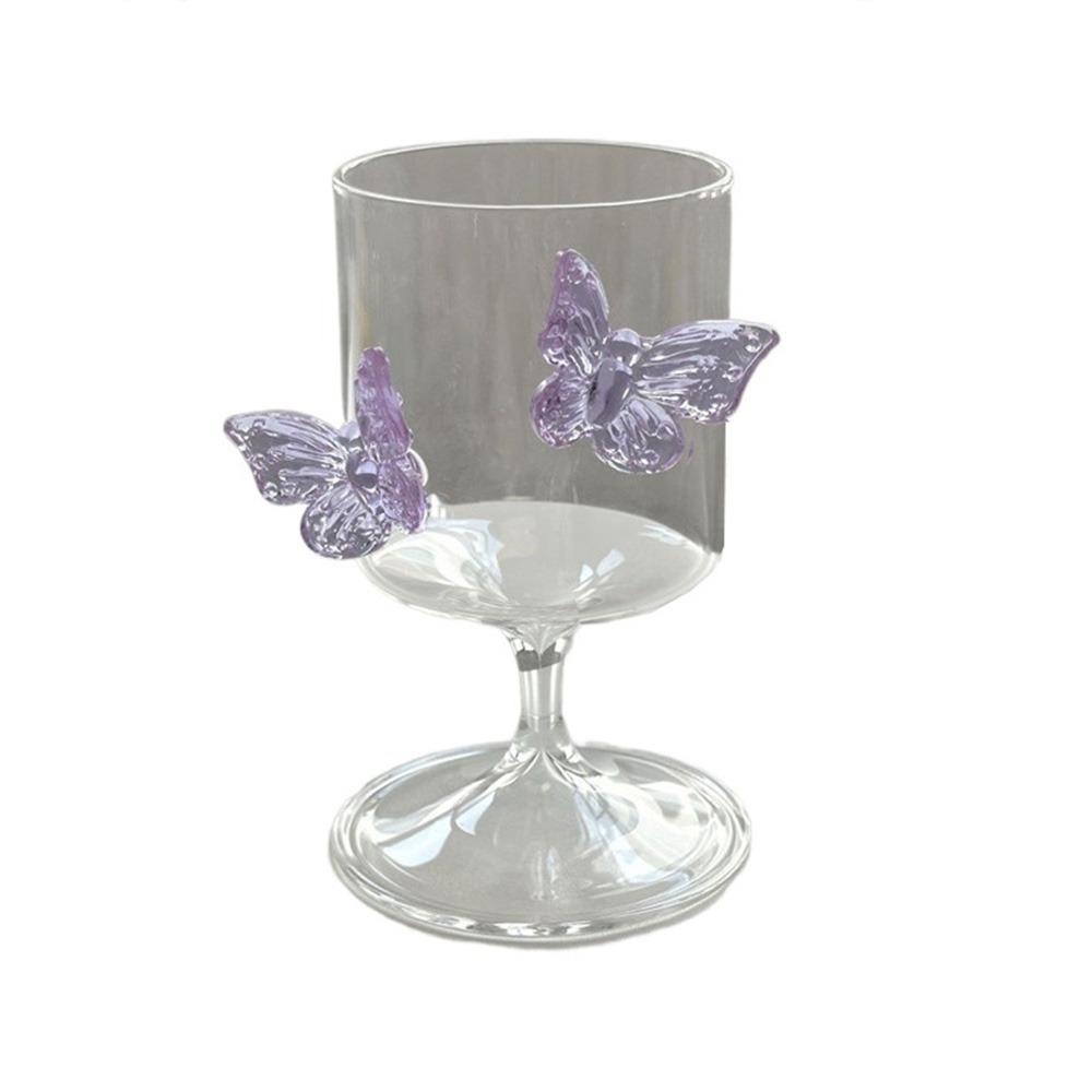 Decorative INS Butterfly Wine Glass INS Glass Goblet with Butterfly Ornament Household