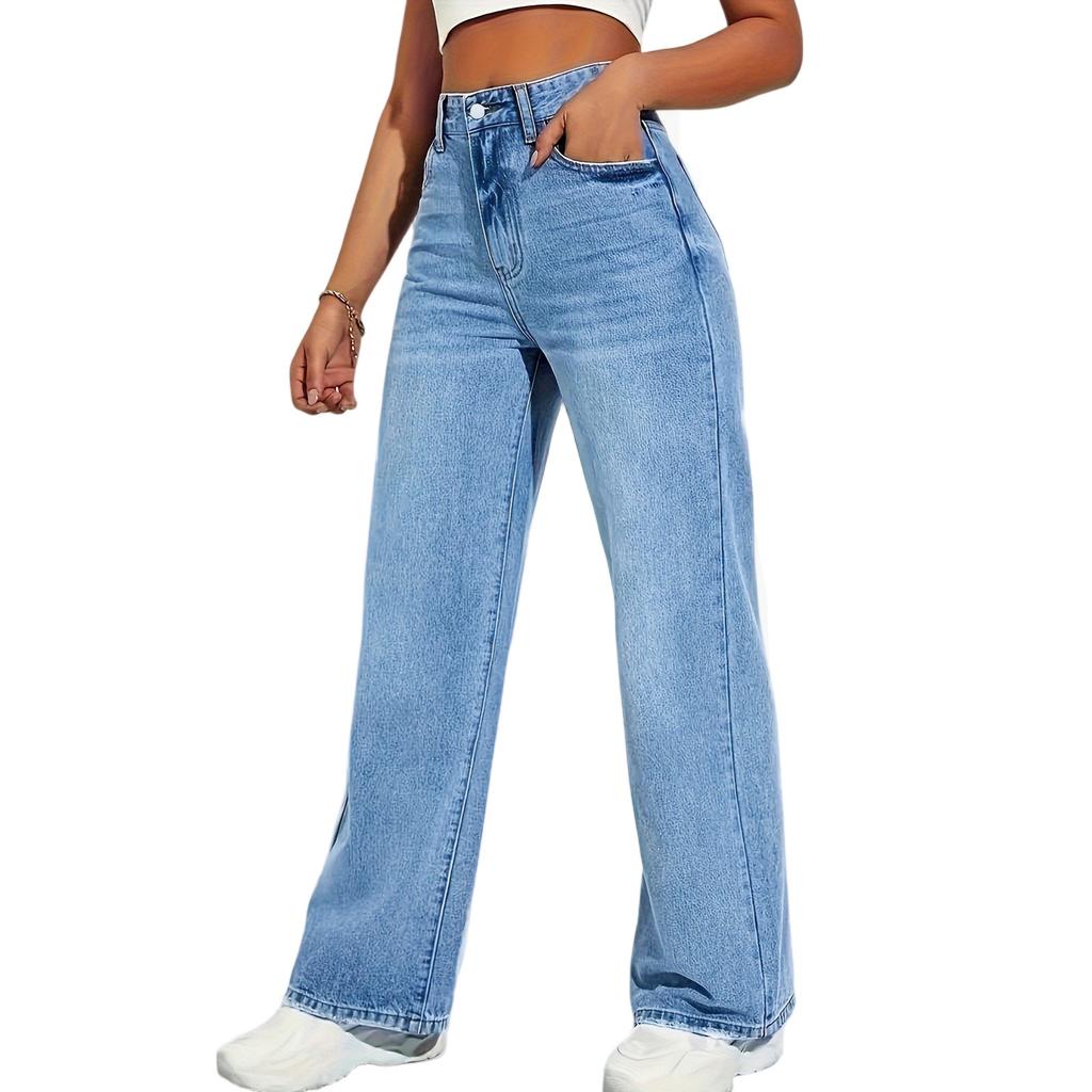 Women's High Waist Washed Women's Jeans Fashionable Versatile Straight Leg Pants