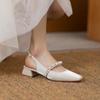 With skirt fashion bag head sandals women's 2025 new French pearl thick heel single shoes back empty evening wind lady shoes