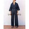 Wide Sleeve Lapel Casual Denim Shirt 2783781 Wide Leg High Waist Minimalist Casual Casual Pleated Pants 2881781