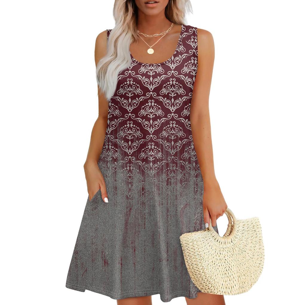 Women's Casual Sundress With Pockets Summer Boho Beach Dress,Holiday Hresses For WomenT-Shirts Dress U Neck Loose Tank Dresses