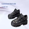 Men's Trendy Retro Spanish Leather Motorcycle Boots with Thick-Sole Platform and Metal Rivets.