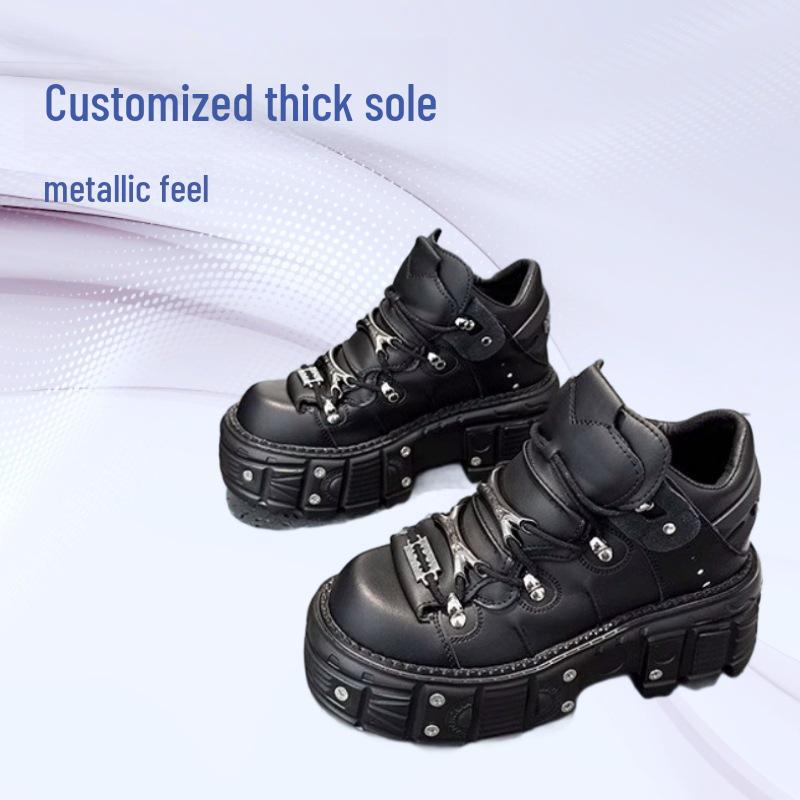 Men's Trendy Retro Spanish Leather Motorcycle Boots with Thick-Sole Platform and Metal Rivets.