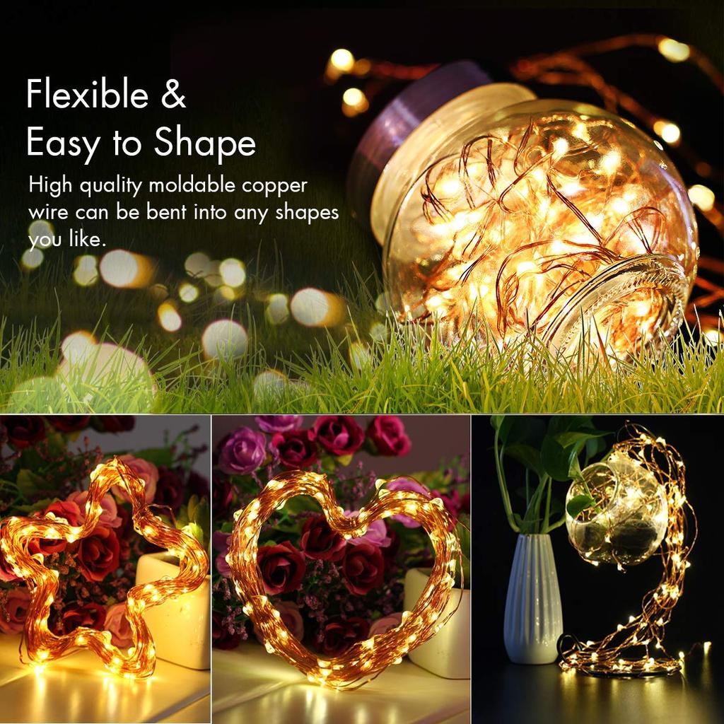 Solar String Lights Outdoor, 1Pack Solar Garden Lights Waterproof 12M/40Ft 8 Modes Fairy Lights Copper Wire Decorative Lighting for Patio Yard Party