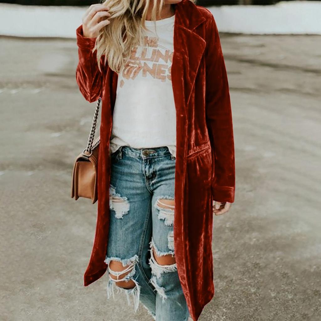 Женская модная золотая бархатная ветровка, длинное платье, повседневная куртка