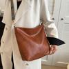 Vintage Solid Color Women  Shoulder Sling Bag High-Capacity Simple Wide Strap Bucket Crossbody Bag