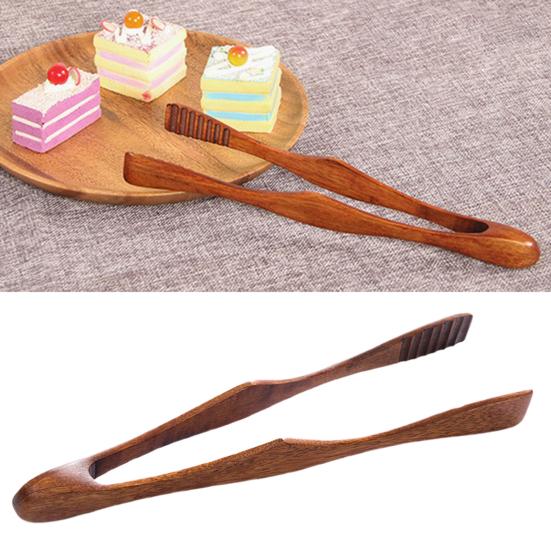 Yousheng Wooden Bread Tongs Food Tongs for Buffet Non-Slip Cooking Clamps Heat-Resistant Salad Toast Cake Fruit Clip BBQ Home Utensil