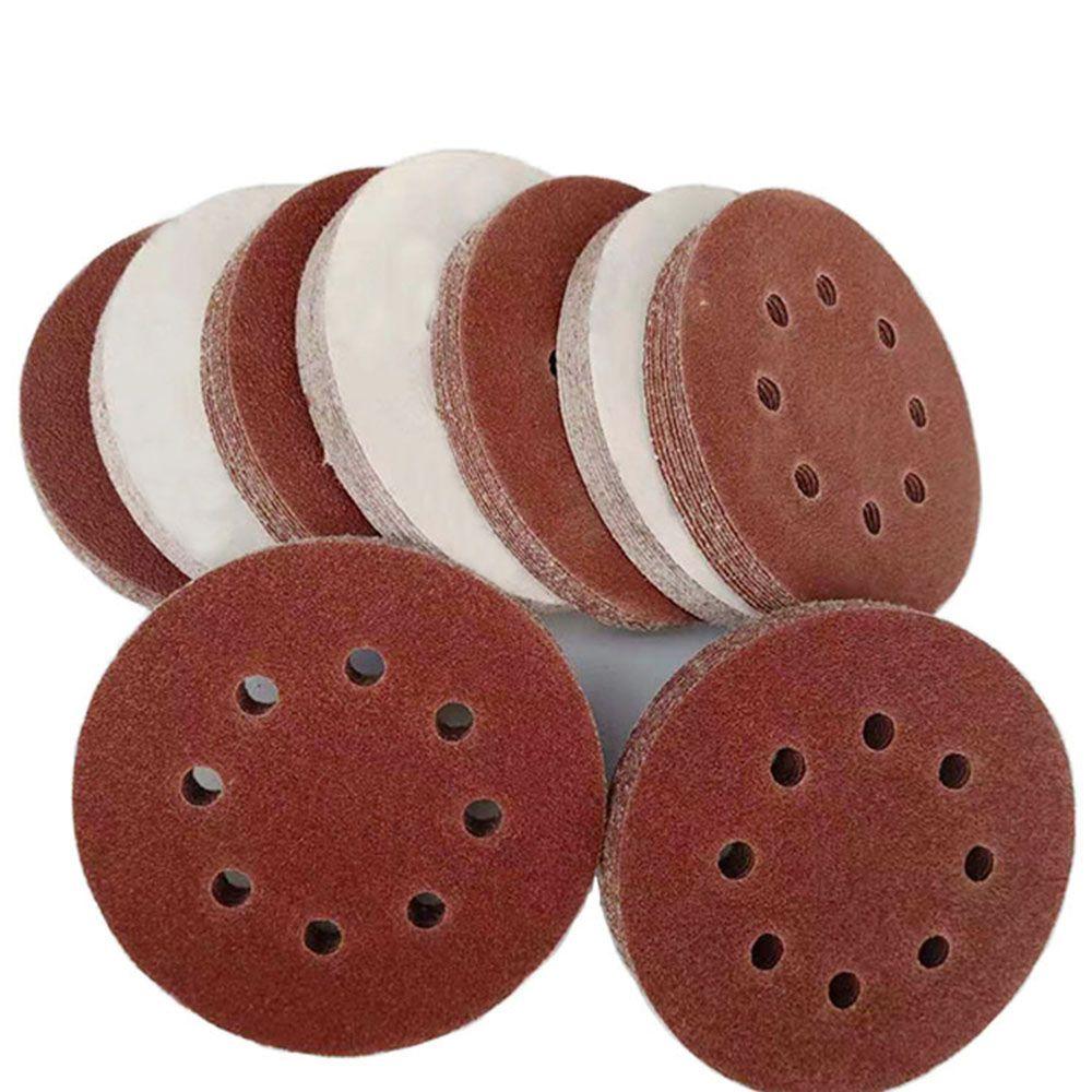 5 Inch 8 Hole Perforated Self Adhesive Polished Red Sandpaper Sanding Discs Oxide Dry Sandpaper