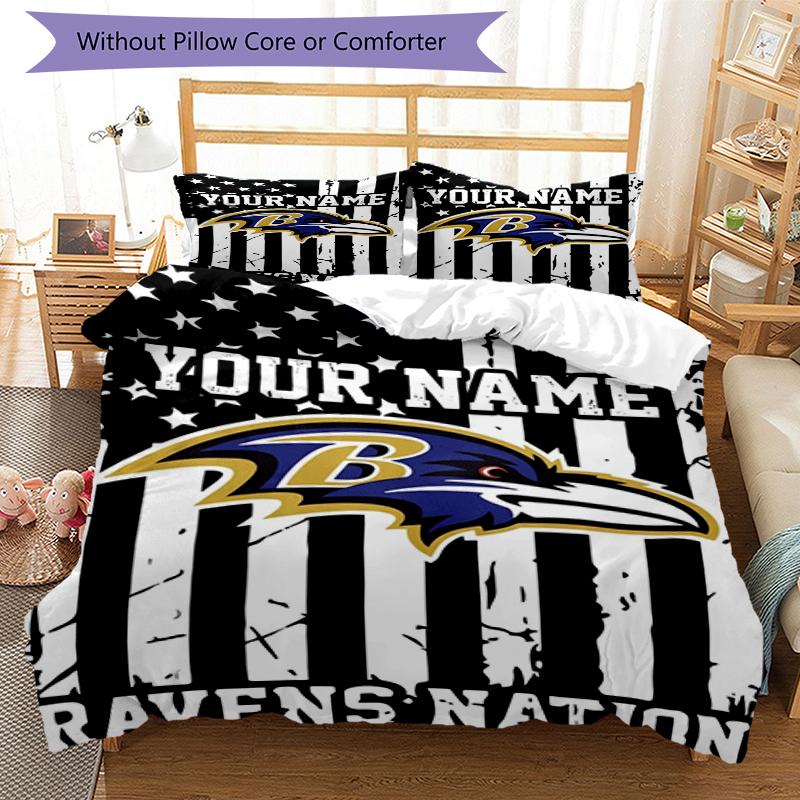 Ravens Nation Custom Name Text Print 1Pc Bedding Set Duvet Cover With Two Pillowcases Soft Bed Linen For Household Bedroom