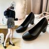 Plus Zapatos De Mujer Women Classic Round Toe Black Bow Tie Slip On Square Heel Pumps Lady Sexy Party Office Stylish High Shoes