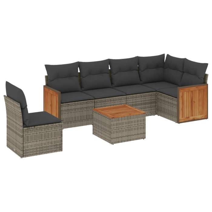 VidaXL Salon de Jardin avec Coussins 7 pcs, Canapés de Terrasse, Ensemble de Meubles de Patio, Mobilier d'Extérieur, Gris 3227705