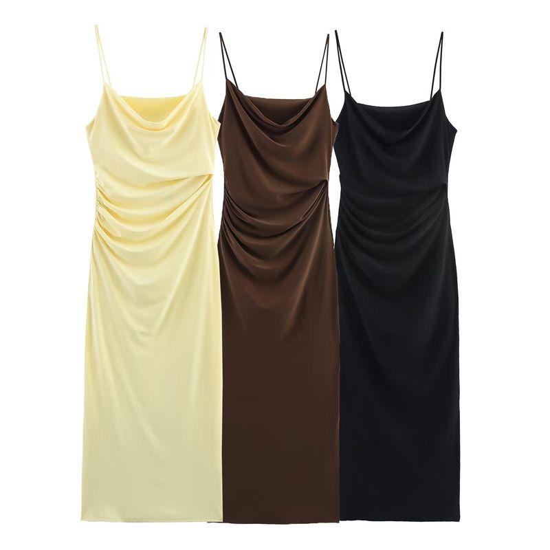 Kaslead New Women Clothes Western Style Pleat Decoration Sleeveless Midi Dress 1165016 300