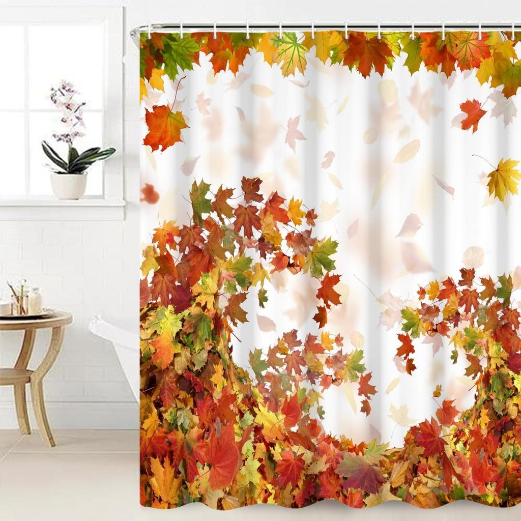 Fall Maple Leaves Shower Curtain Autumn Plants Nature Scenery Bath Curtain Thanksgiving Harvest Bathroom Decor Fabric Farmhouse