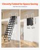 Attic Ladder Wall-Mounted, 660LBS/299.4KG Capacity, Fits 9.5 to 10 ft Ceiling Height, 12-Step Steel Folding Stairs with Handrails, Pull Down Attic