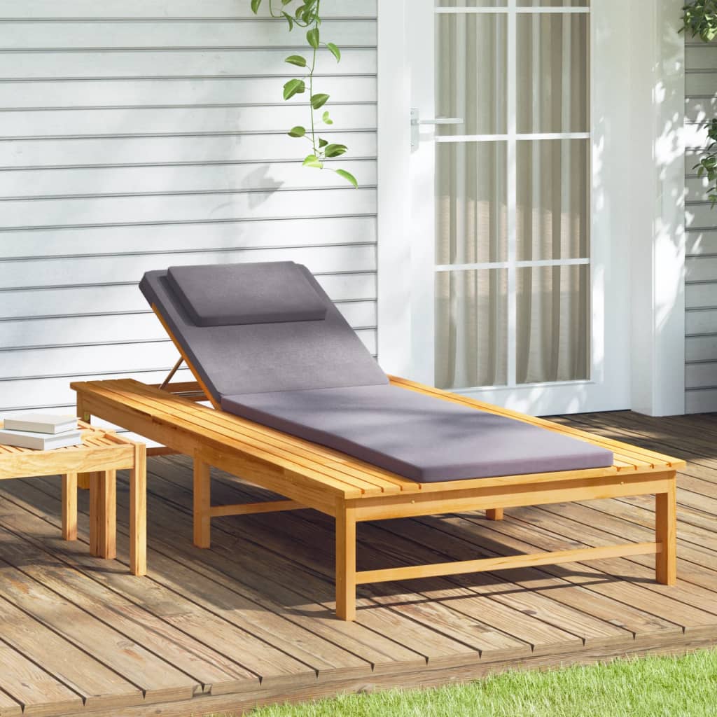 Sun Lounger with Dark Grey Cushion & Padding Solid Acacia Wood