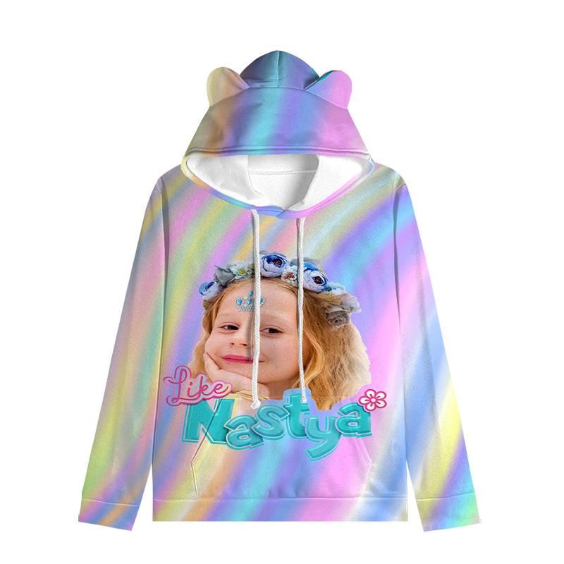 Толстовка с капюшоном для детей Like Nastya с кошачьими ушками, регулируемые ушки, милый мультяшный дизайн, мягкий зимний теплый пуловер для мальчиков и девочек