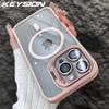 KEYSION Magnetic Transparent Phone Case for MagSafe for iPhone 15 16 Pro Max 16 Plus 16e Lens Protector Metal Stand Shockproof Cover