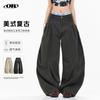 OREETA American Vintage Washed Cargo Pants Unisex Loose Wide-Leg Streetwear Trousers