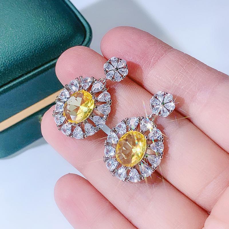 Super Flash Drop Zircon Earrings Female Fashion Flower Crystal Earrings Party Birthday Bohemian Style Jewelry