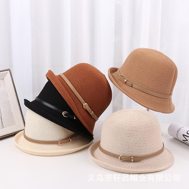 Hat sunscreen hat summer women's versatile sun hat dome basin hat new foreign leather buckle foldable bucket hat