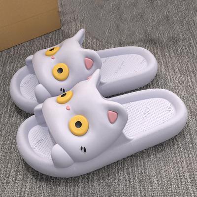 Милые женские тапочки с мультяшным рисунком, большие глаза кота, плоская подошва из ЭВА, нескользящие мягкие и удобные сандалии-тапочки, подходят для инд