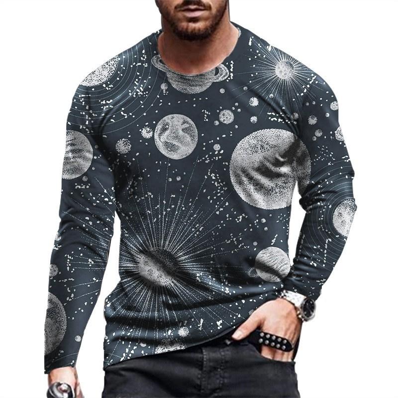 Весенне-осенняя мужская футболка оверсайз с длинным рукавом, мужская свободная футболка с принтом, пуловер, модные топы, одежда