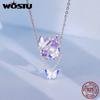 WOSTU Стерлингового Серебра 925 пробы, мистический фиолетовый цветок, подвески, бусины, защитная цепочка в виде бабочки, подходит для оригинального браслета, DIY ожерелье, ювелирные изделия