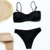 Ladies Sexy Fashion Solid Color Shirring Effect Bikini Split Two-piece Swimsuit