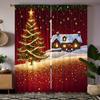 2pcs Set of Festive Christmas Curtains with Red Green Ornaments Digital Printed, Rod Pocket Design for Living Room Bedroom Decor
