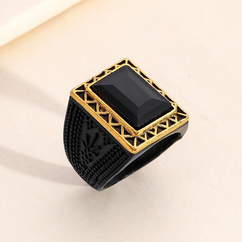 Vintage Obsidian Men's Fashion Hand Jewelry Punk Hip Hop Ring