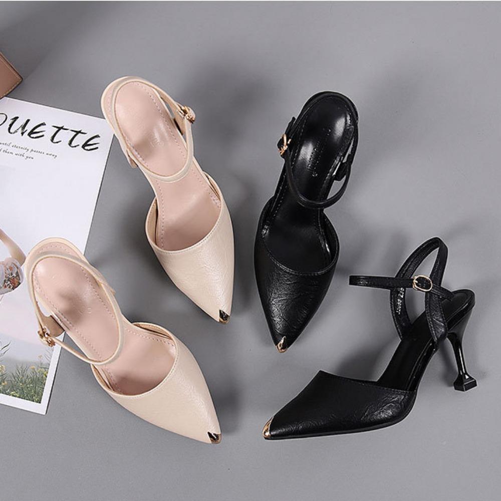 Роскошные босоножки женские на каблуках сексуальные черные босоножки с пряжкой новые летние модные универсальные профессиональные женские туфли на среднем высоком каблуке