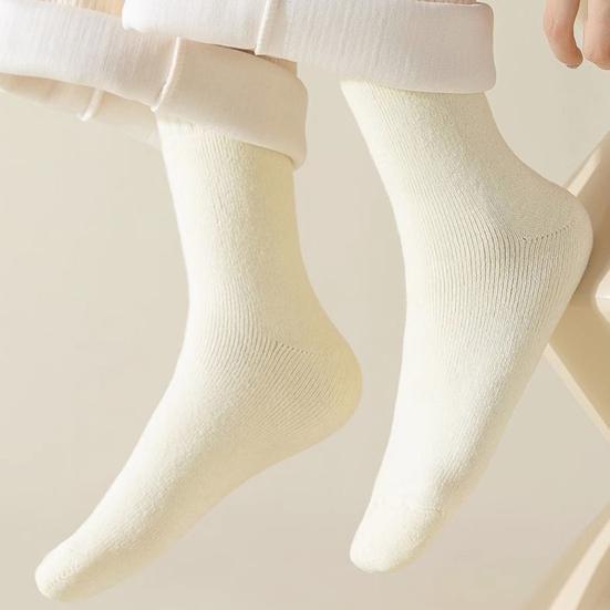 1 пара женских зимних носков однотонные с рубчатыми манжетами, утолщенная плюшевая подкладка, носки для сна, осень-зима, для повседневной носки