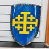 71.12 cm Medieval Crusader Jerusalem Cross Shield Blue Yellow Kite Shield Handcrafted Knight Armor for Reenactment, LARP Wall Gift