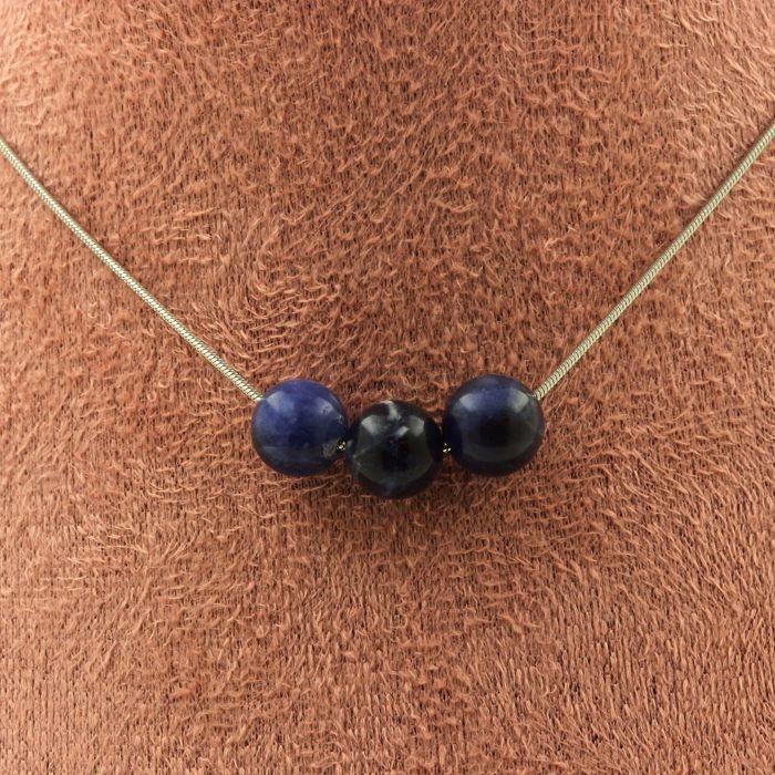 Stones and Minerals. 3 Sodalite 8mm Beads Necklace Stainless Steel Chain Necklace for Women, Men. Customizable Size.