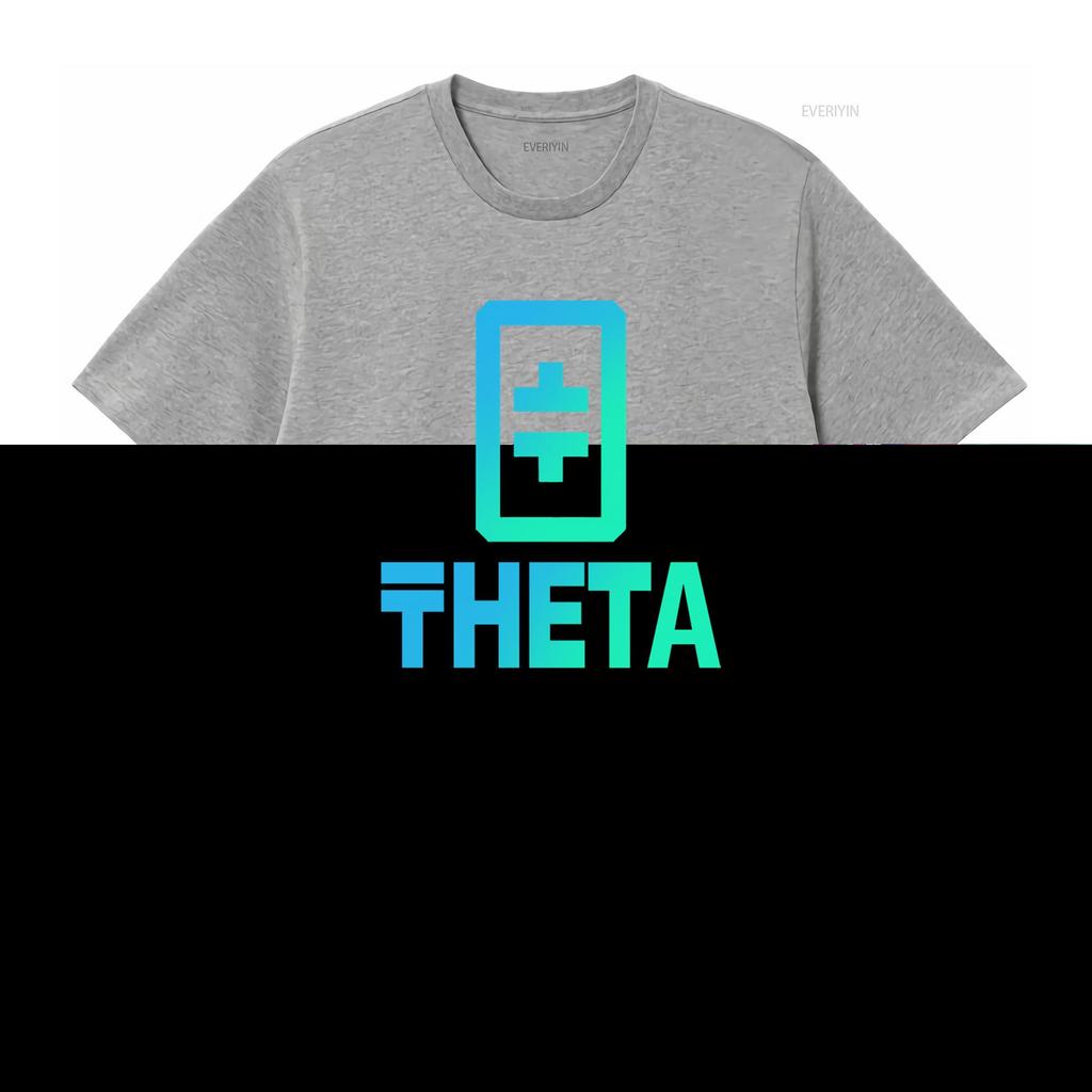 Футболка с принтом монеты Theta Crypto Token Модная винтажная Стирка Мягкая Эластичная уличная одежда Повседневная для мужчин Удобная с графикой