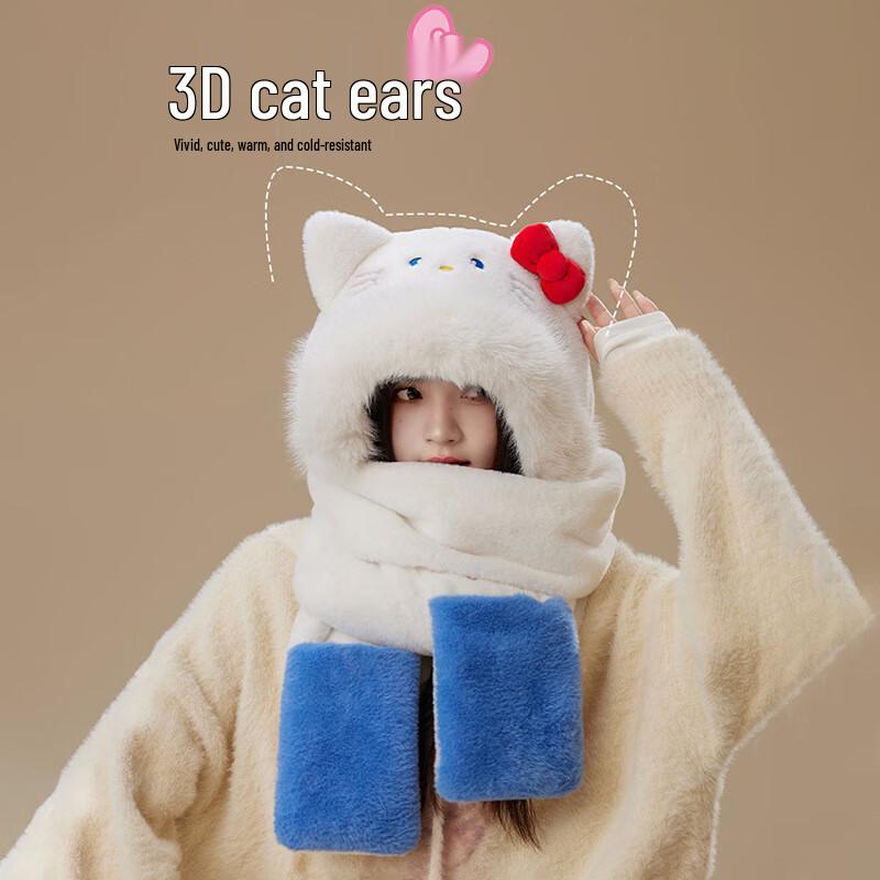 Милый зимний кошачий набор из 3 предметов: шапка, шарф и перчатки